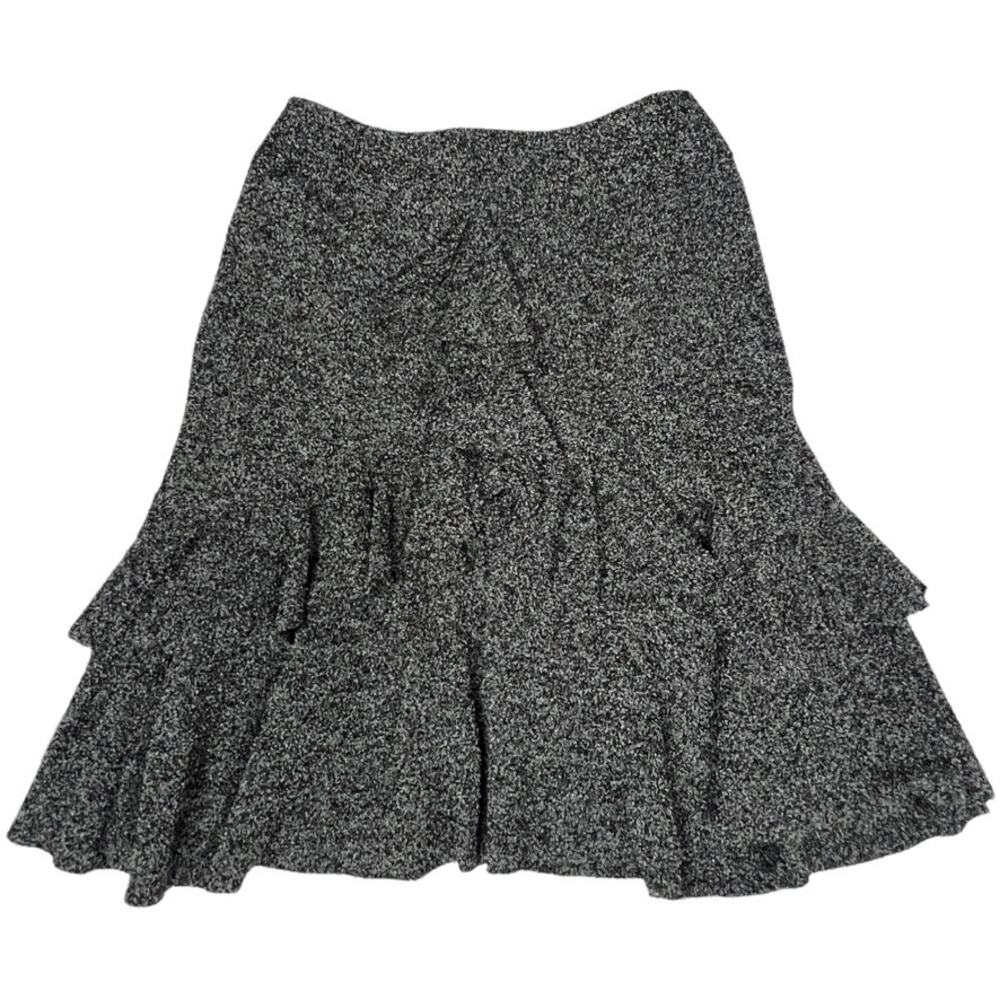 Charles Chang-Lima Skirt Black White Ruffle Flounce Hem Wool Blend Women's‎ 6